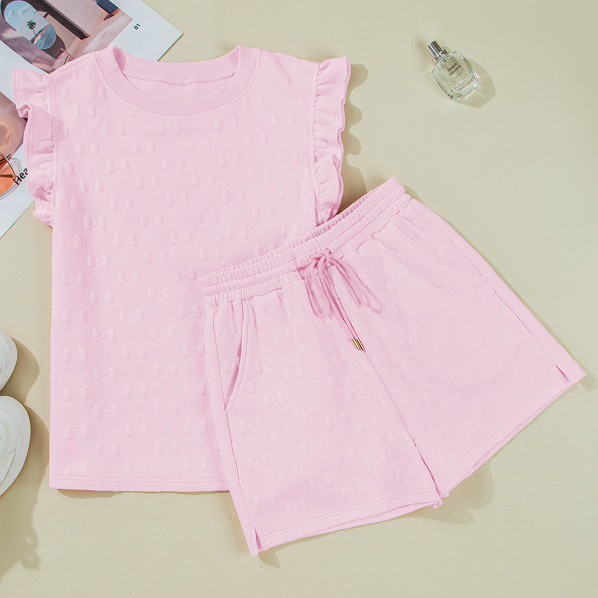 Women's Flutter Sleeve Shorts Set-SY-LC627088